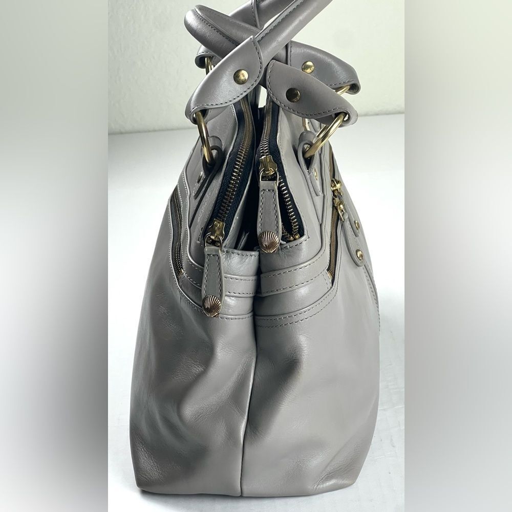 Modalu London Leather Satchel Taupe/Grey Gold Hardware Double Zip Bag - Picture 4 of 16